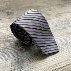 CALVIN KLEIN Striped Skinny Tie Black and Grey Iridescent Metallic